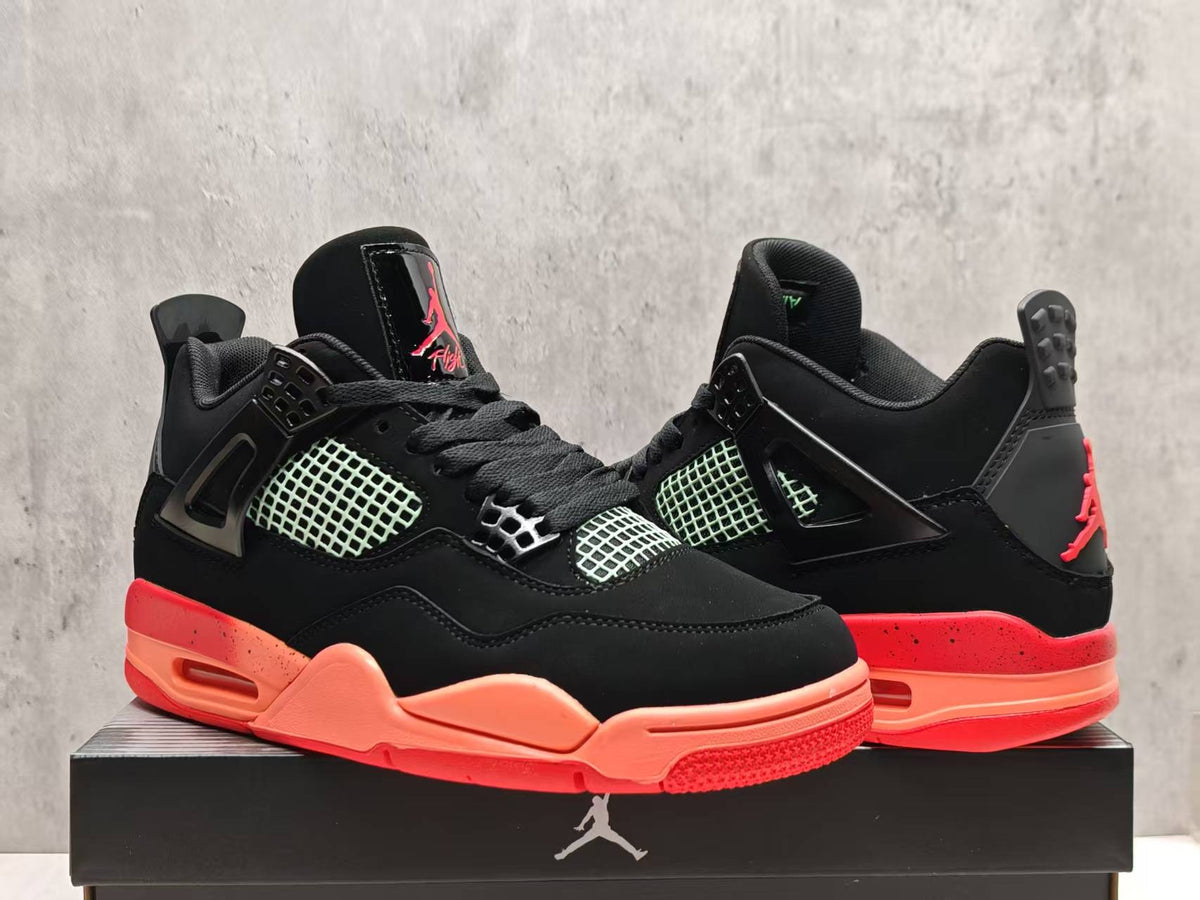 AJ4 Black & Coral Sneakers