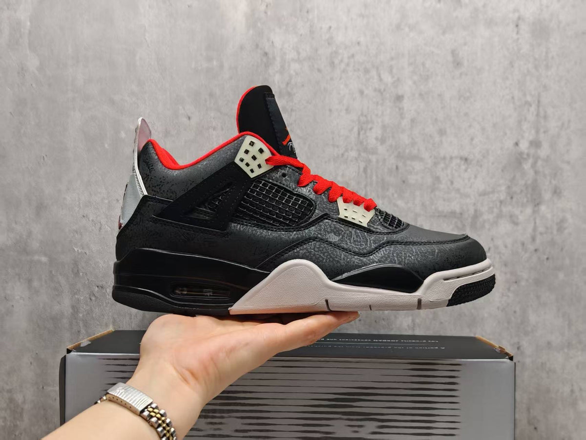 AJ4 Black & Grey Sneakers with Red Laces