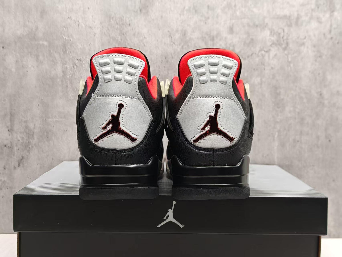 AJ4 Black & Grey Sneakers with Red Laces