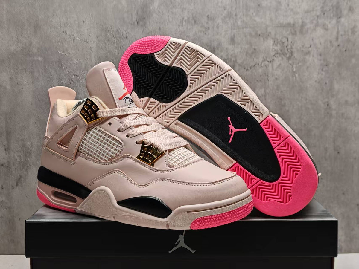 AJ4 Blush Pink & Gold-Accent Sneakers