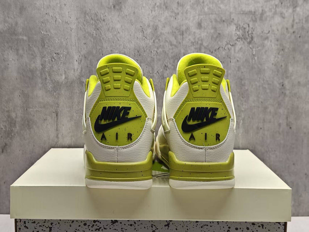 AJ4 White & Lime Green Speckled Sneakers