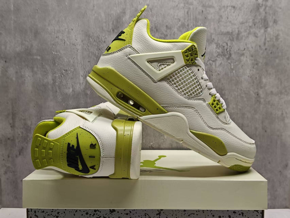 AJ4 White & Lime Green Speckled Sneakers