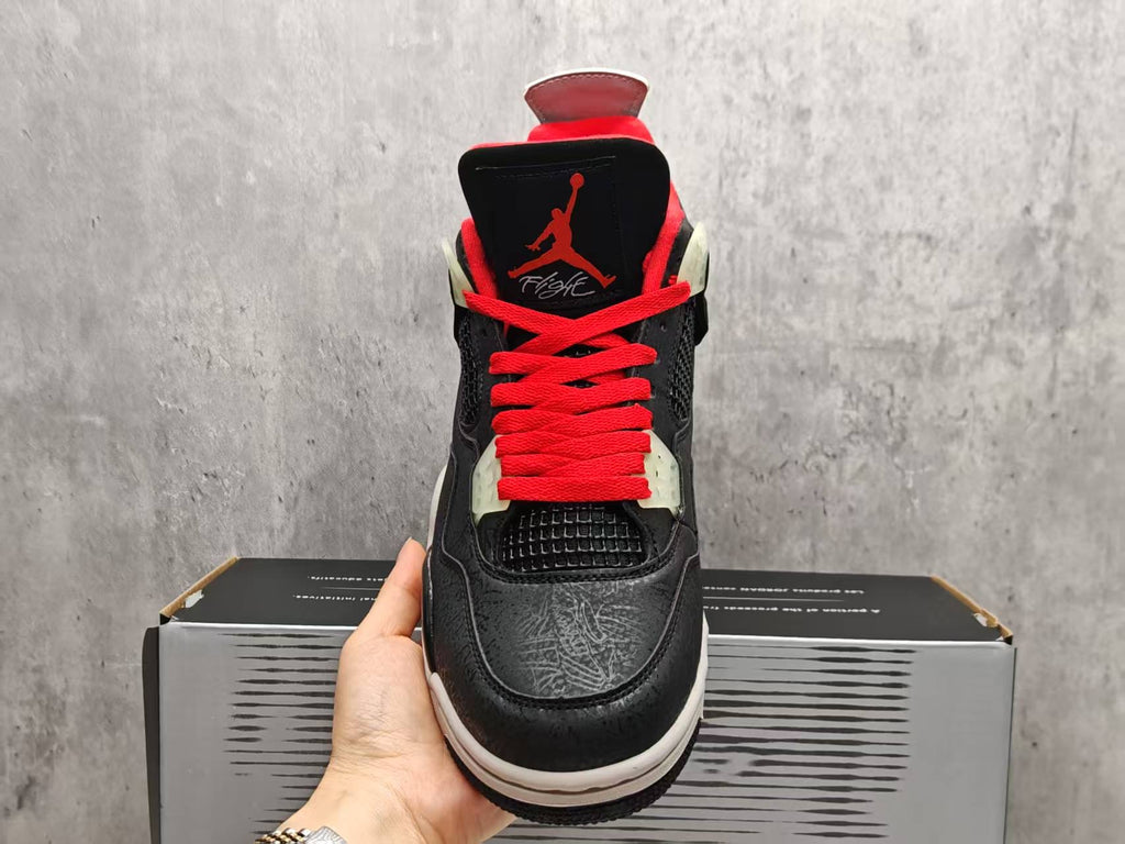 AJ4 Black & Grey Sneakers with Red Laces
